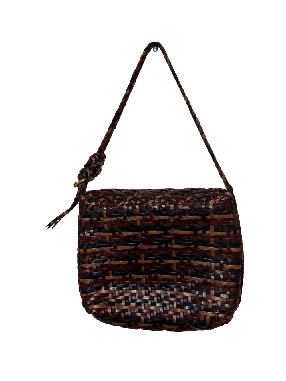 CEM Eberle Vintage Woven Leather Shoulder Bag Brown Black Braided Brazil OS - Picture 4 of 9